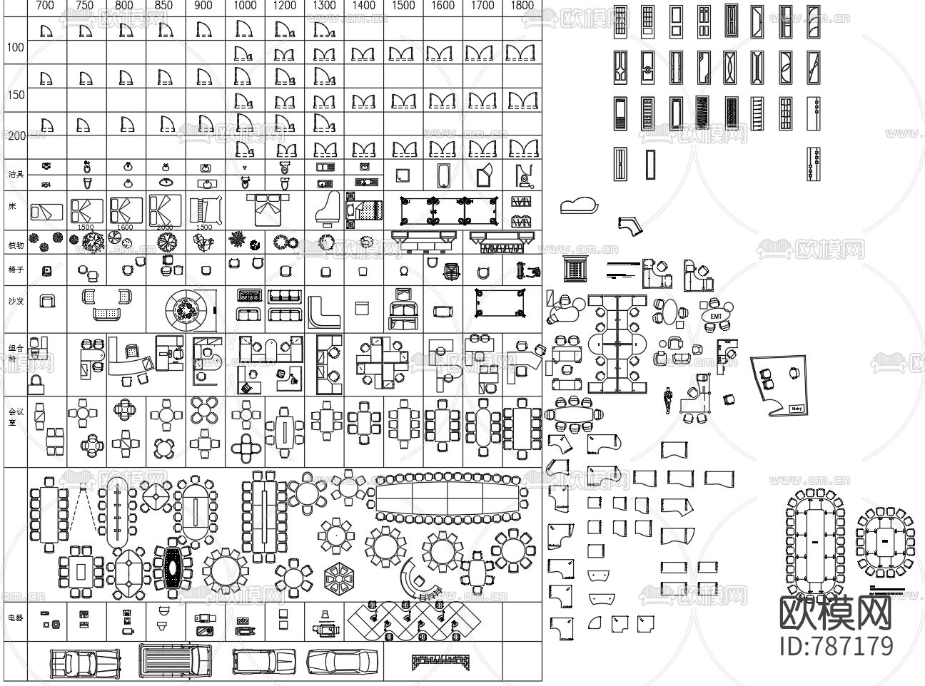常规常用家具CAD图库下载（渲染图1）