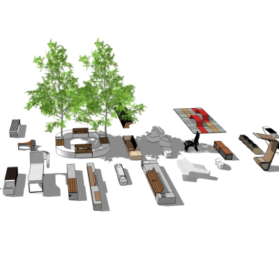  现代户外公用椅su模型 