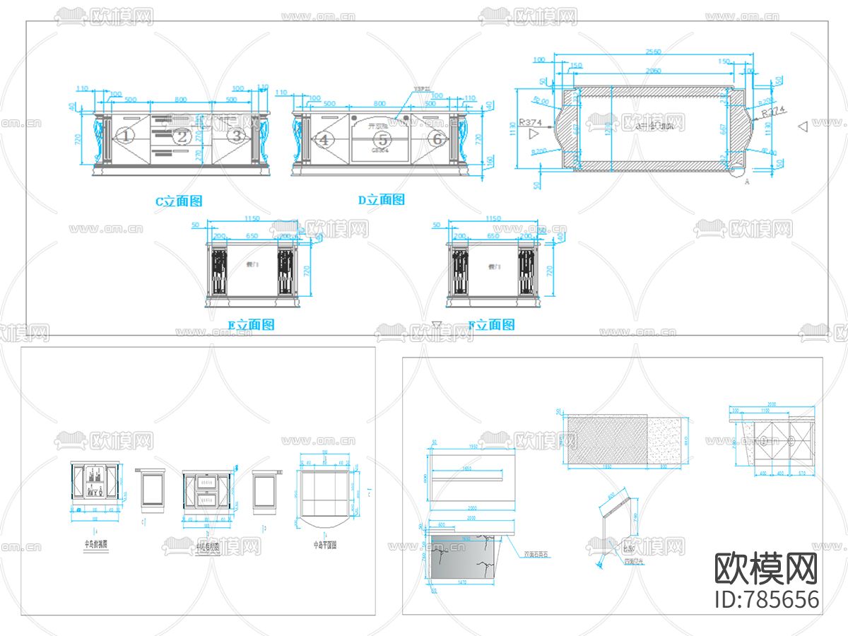 厨房岛台CAD解析大样图下载（渲染图5）