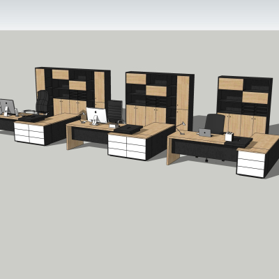  现代班台桌文件柜su模型 