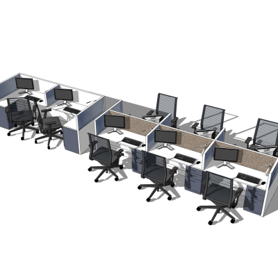  现代办公卡位su模型 