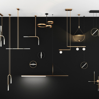 后现代金属吊灯壁灯组合3d模型