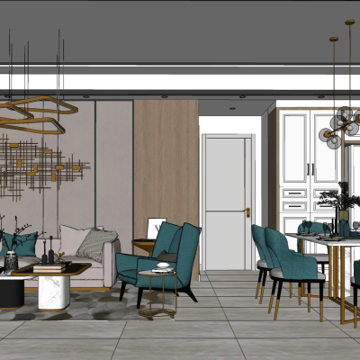 现代轻奢客厅餐厅su模型