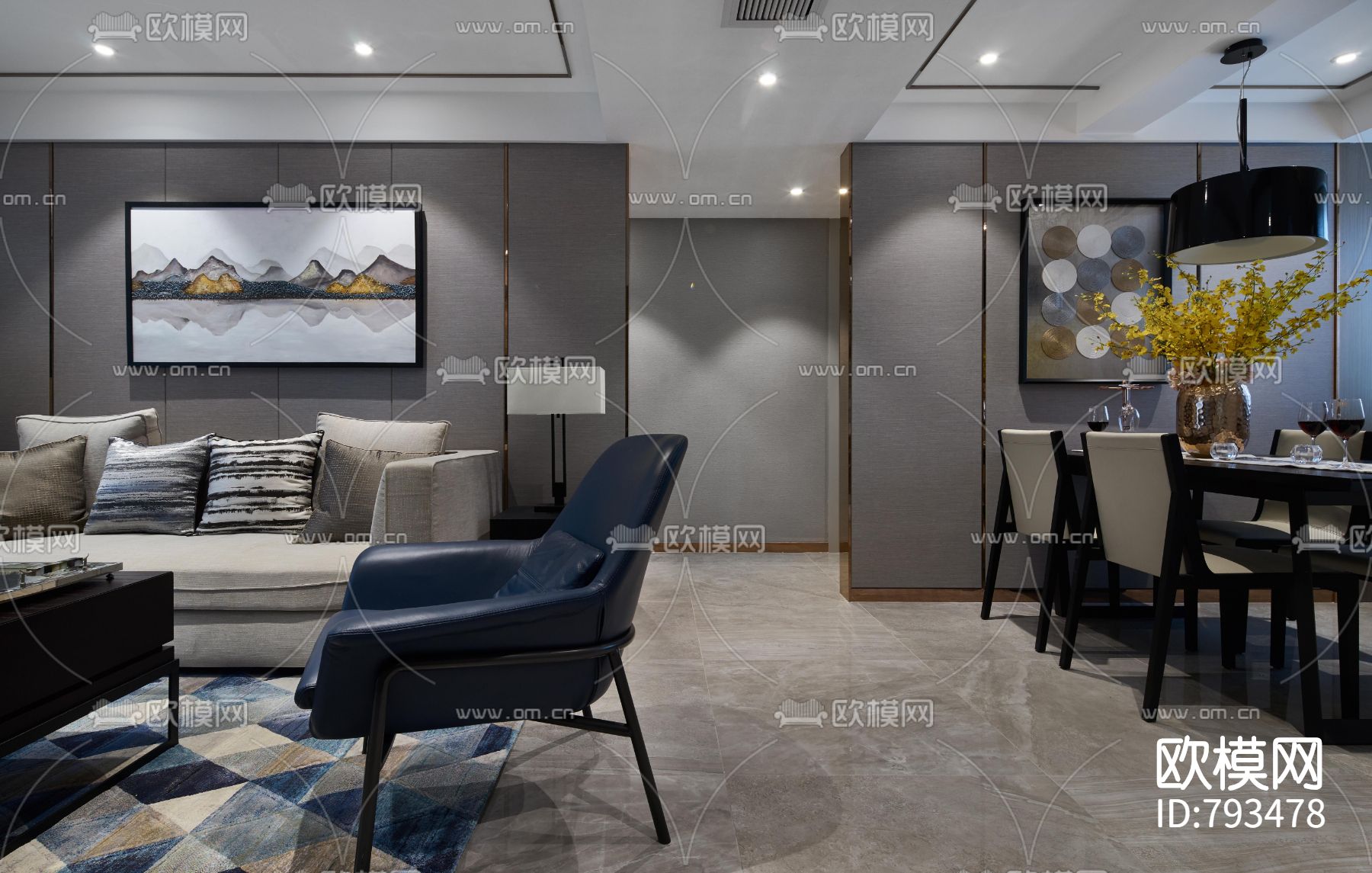 现代住宅cad施工图下载（渲染图4）