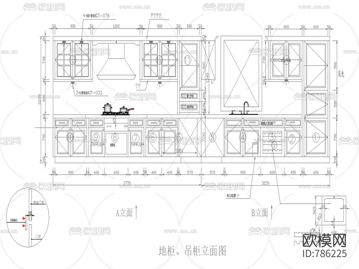 欧式橱柜cad解析图纸下载（渲染图7）