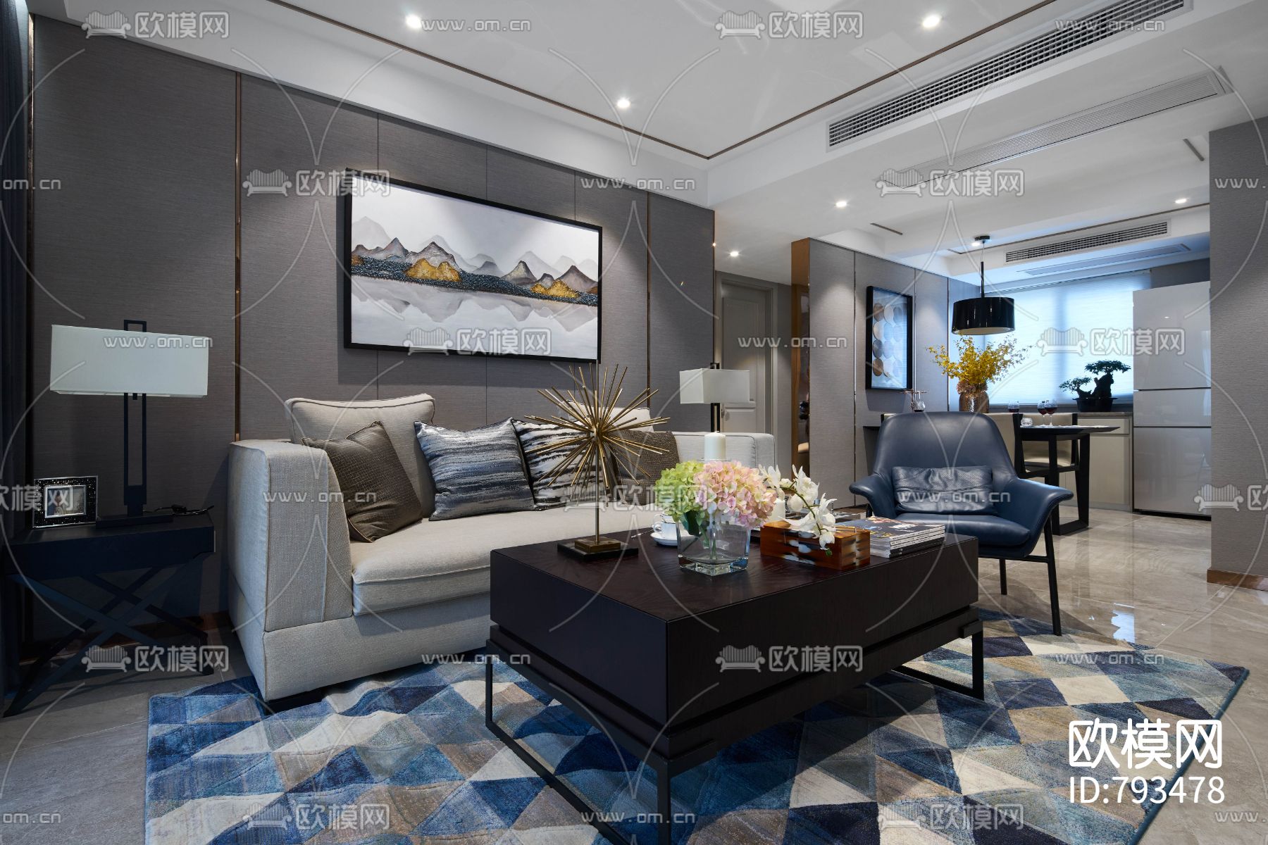 现代住宅cad施工图下载（渲染图2）