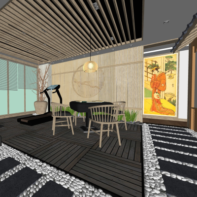  日式休闲娱乐室su模型 