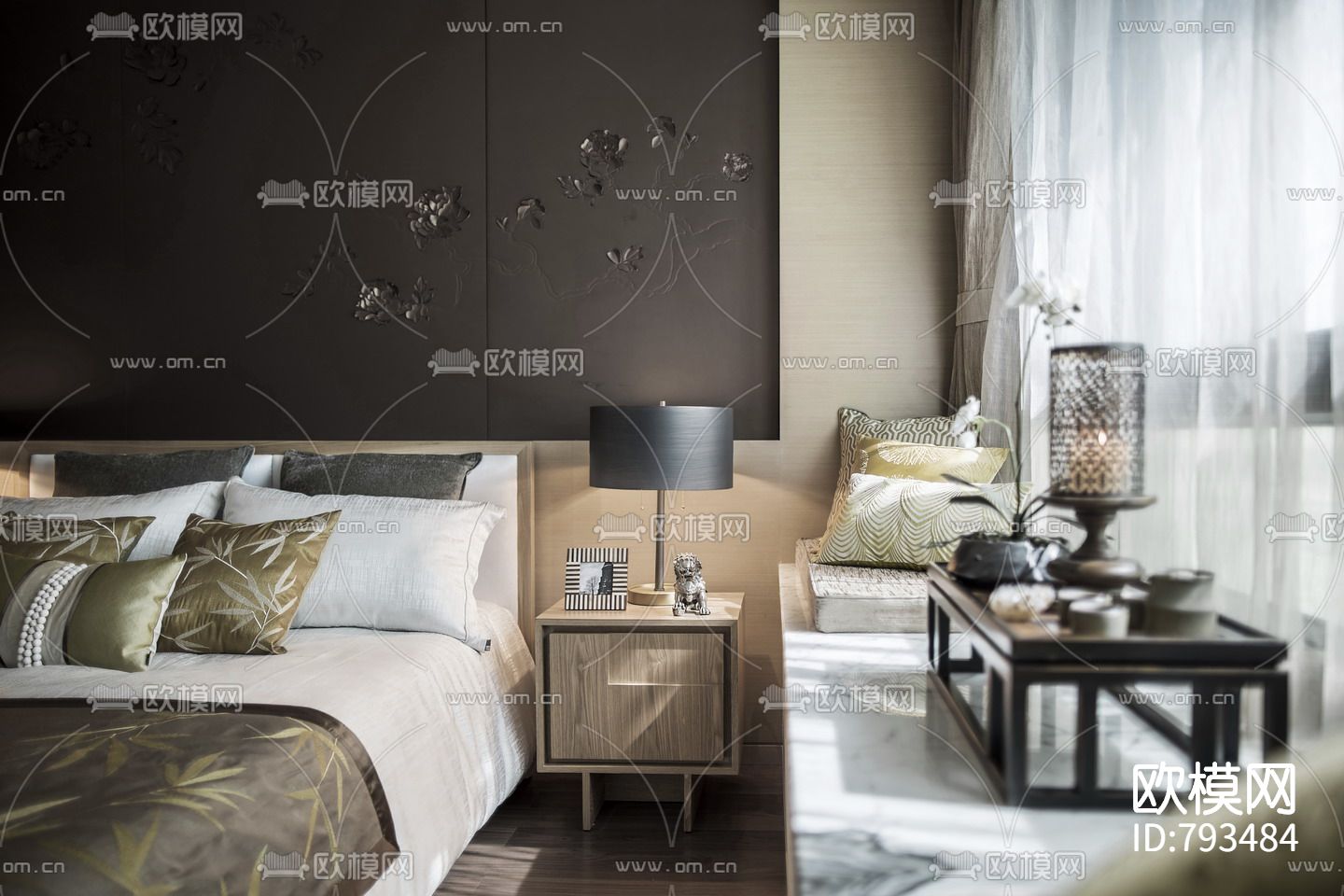 新中式样板房cad施工图下载（渲染图3）