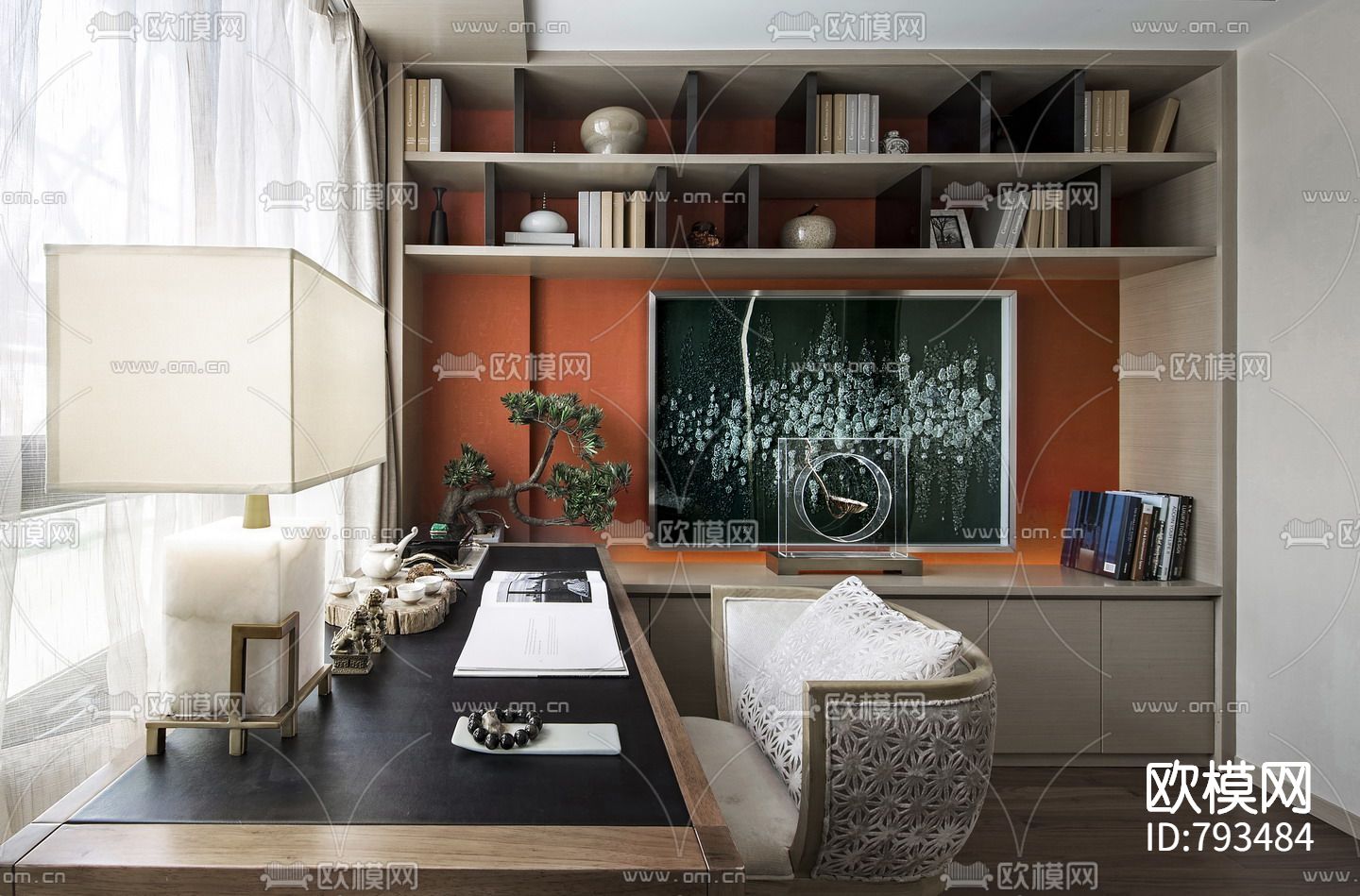 新中式样板房cad施工图下载（渲染图5）