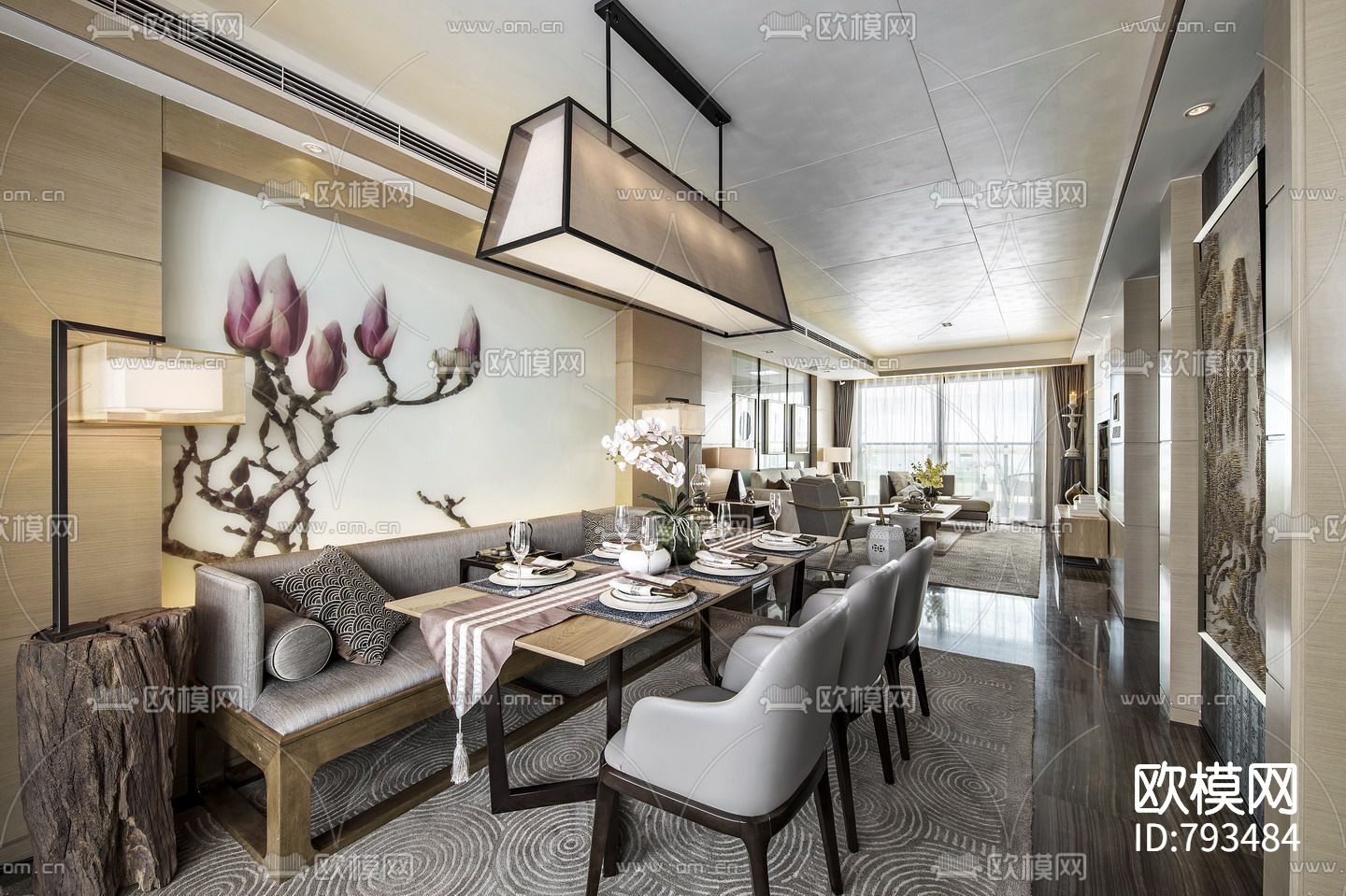 新中式样板房cad施工图下载（渲染图4）