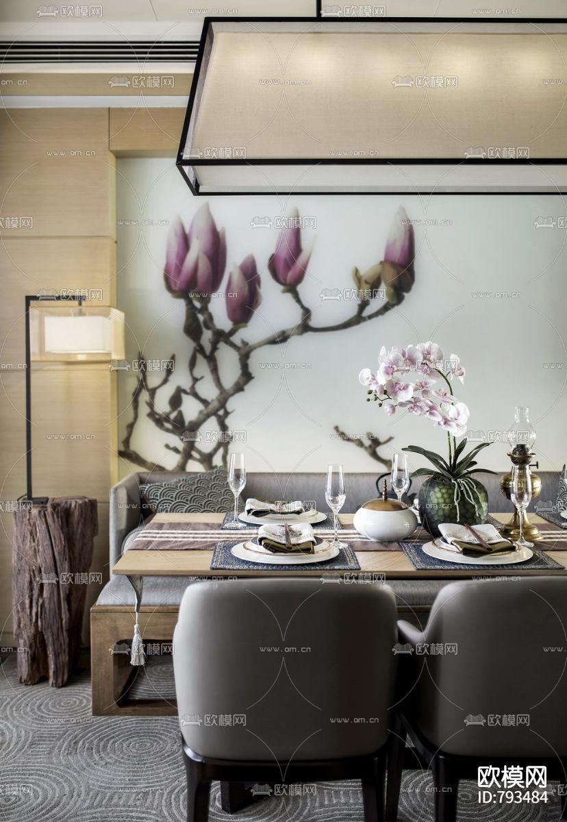 新中式样板房cad施工图下载（渲染图6）