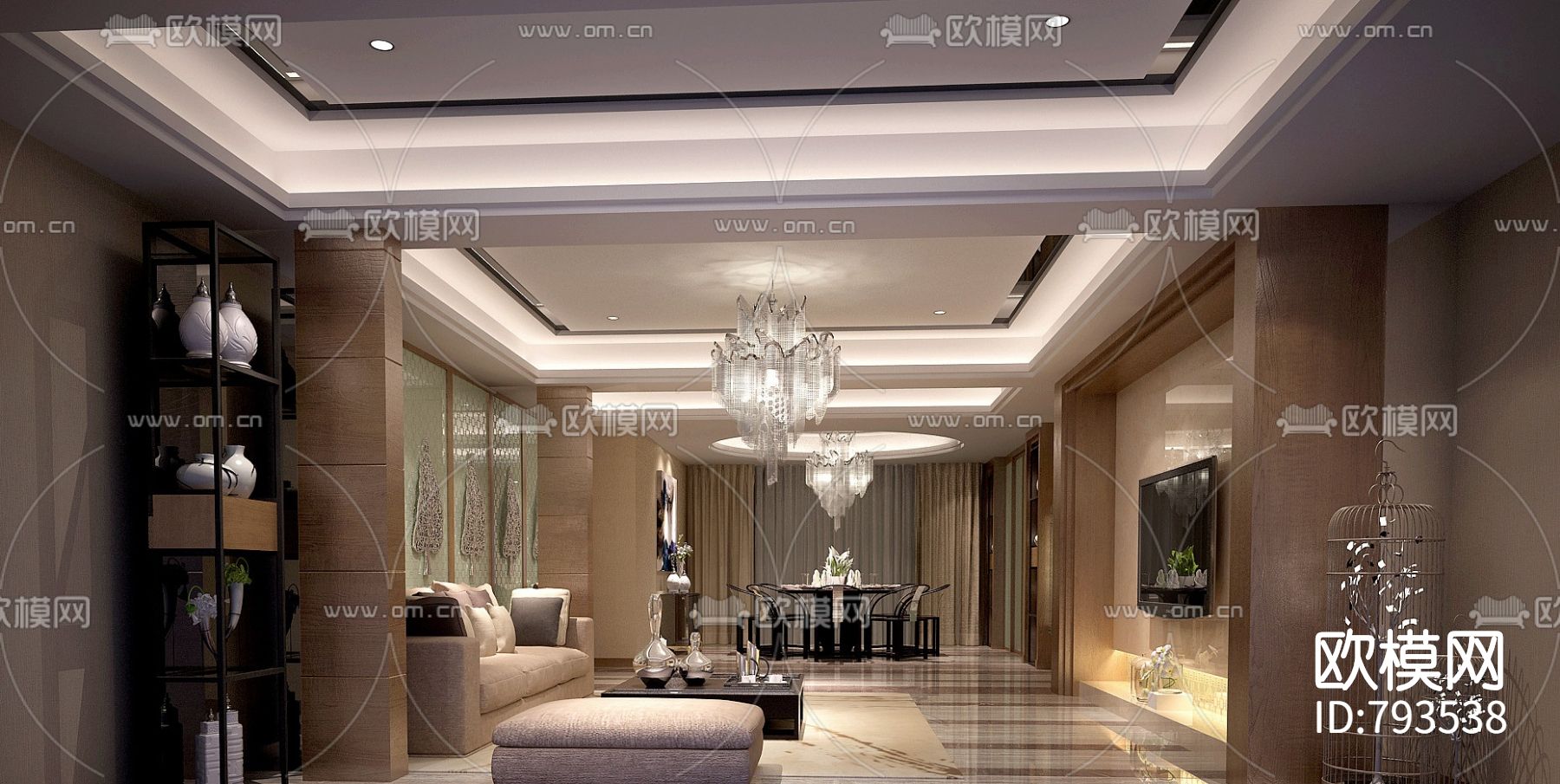 现代风格家装cad施工图下载（渲染图2）