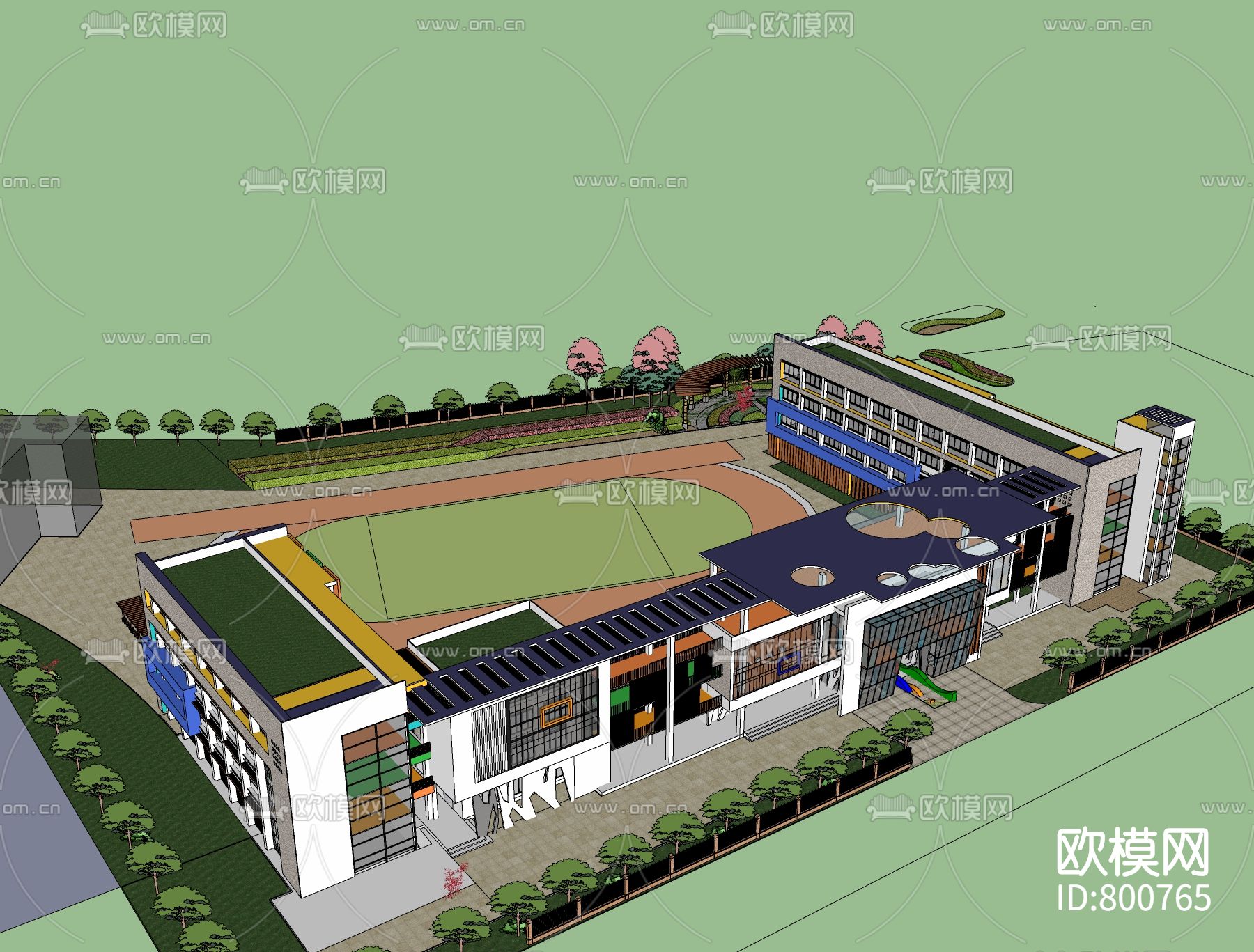 现代幼儿园免费su模型下载（渲染图2）