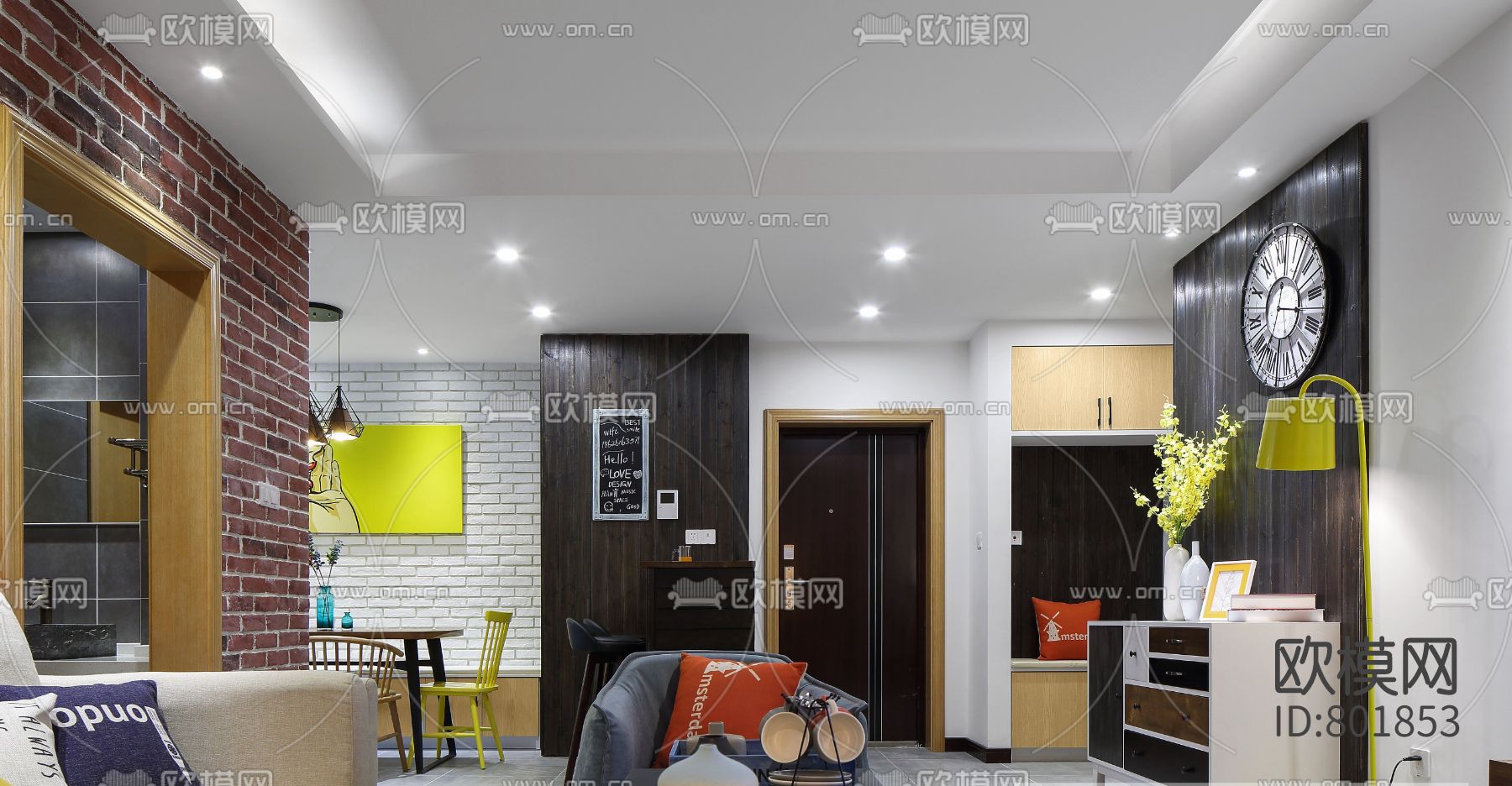 锦泽花园三居室施工图下载（渲染图5）