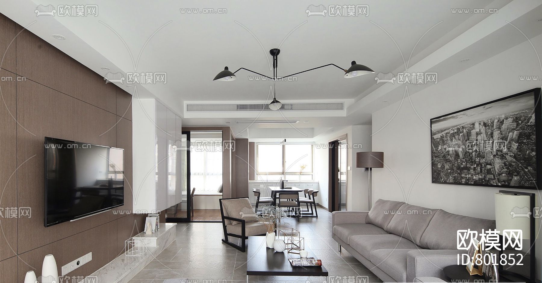 海德公园三居室施工图下载（渲染图4）