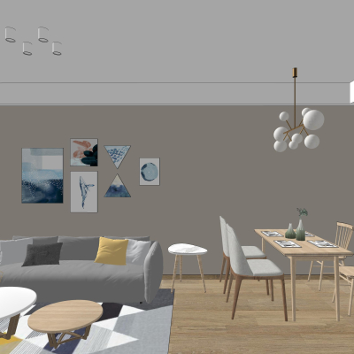 北欧客厅餐厅su模型