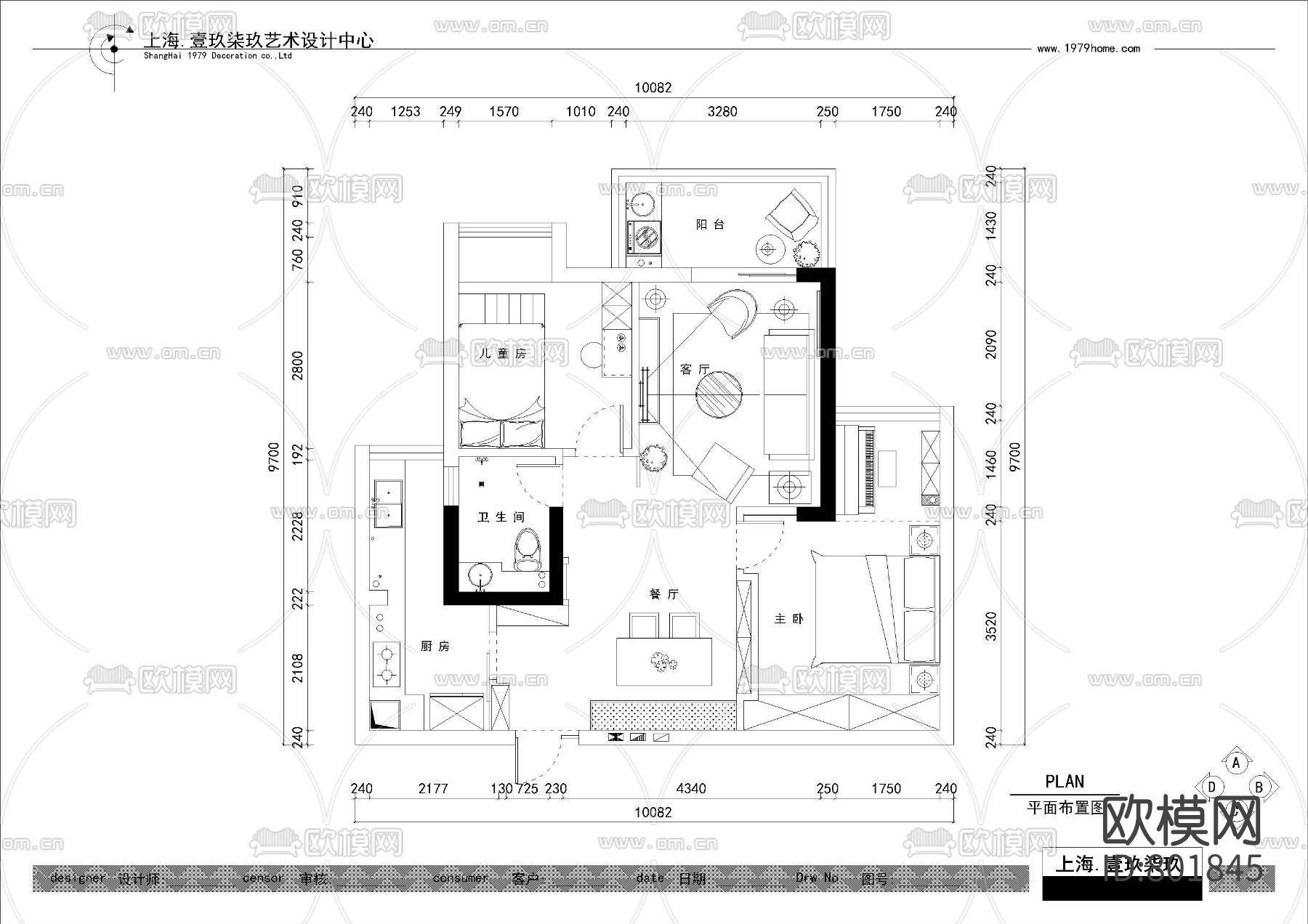 北欧两室家装施工图下载（渲染图3）