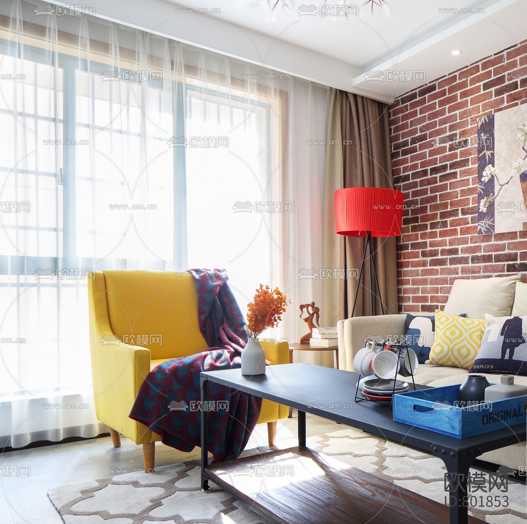 锦泽花园三居室施工图下载（渲染图2）