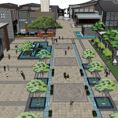  中式商业街su模型 