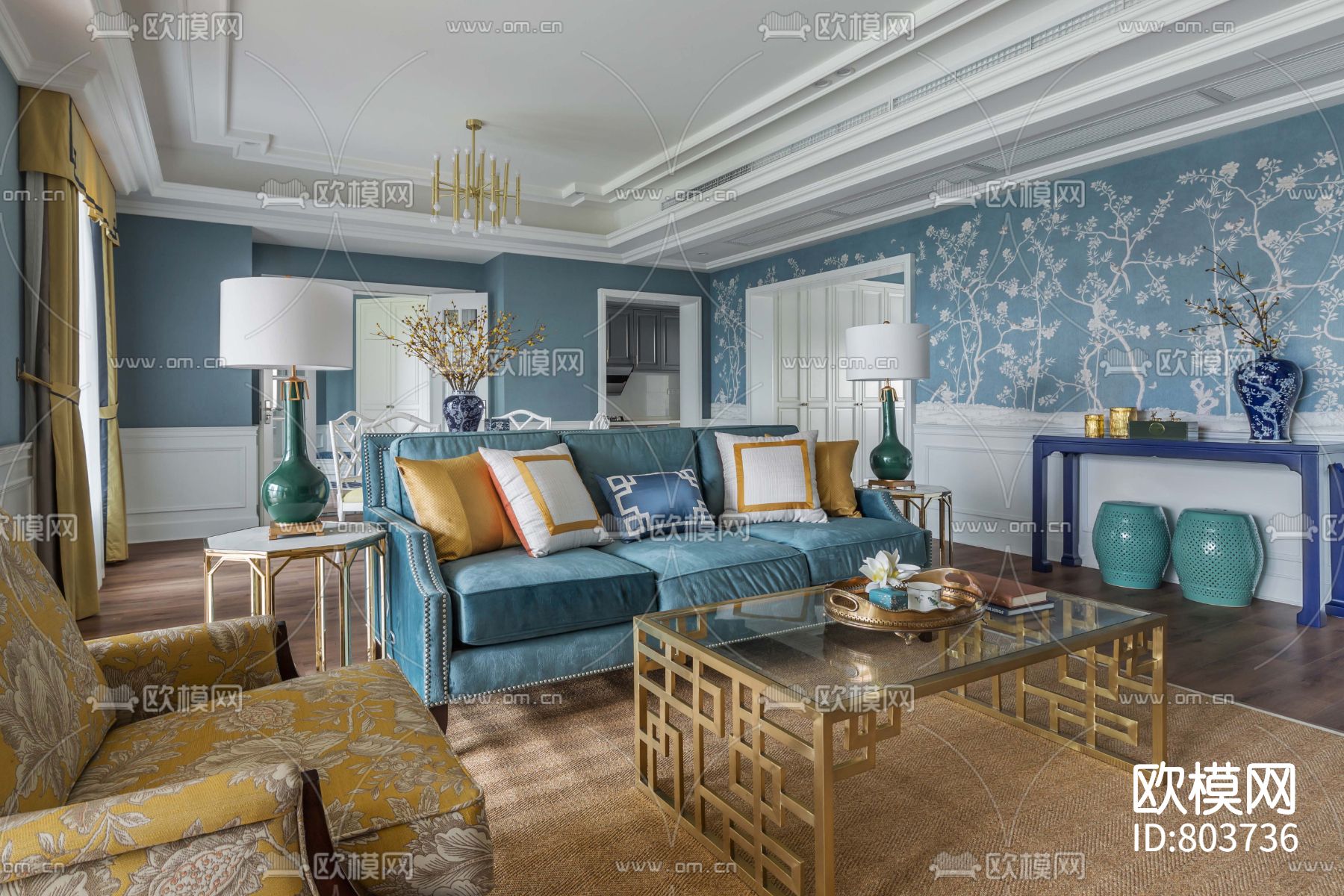 欧式样板房平立面施工图下载（渲染图3）