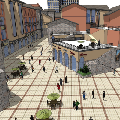  简欧商业街su模型 