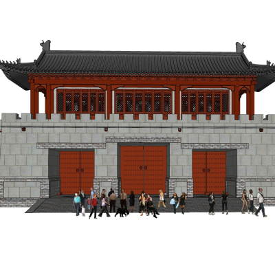  中式城门楼su模型 