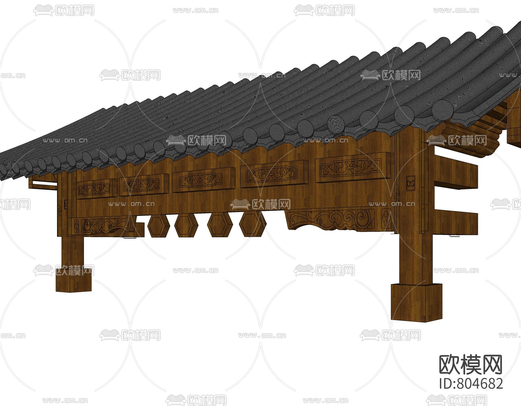 中式房檐构件免费su模型下载