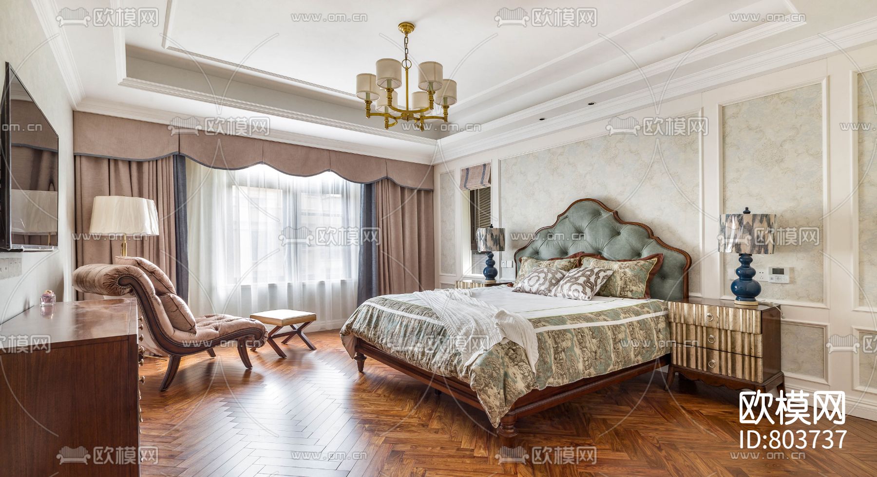 国宾一号美式样板房施工图下载（渲染图3）