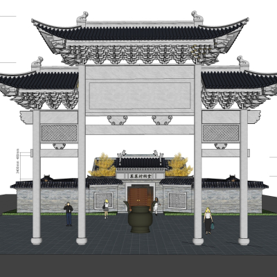  中式祠堂古建筑su模型 