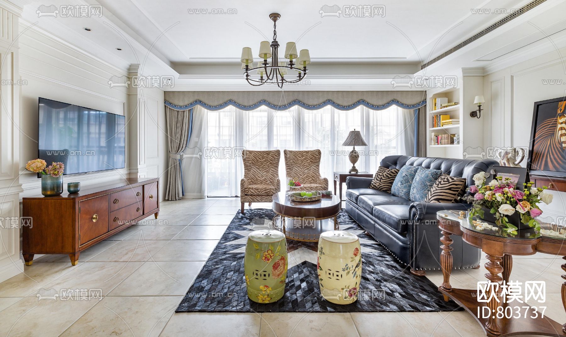 国宾一号美式样板房施工图下载（渲染图6）