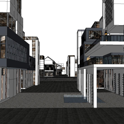  现代商业街su模型 