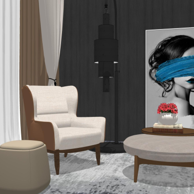  现代布艺休闲沙发su模型 