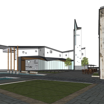  新中式商业街su模型 