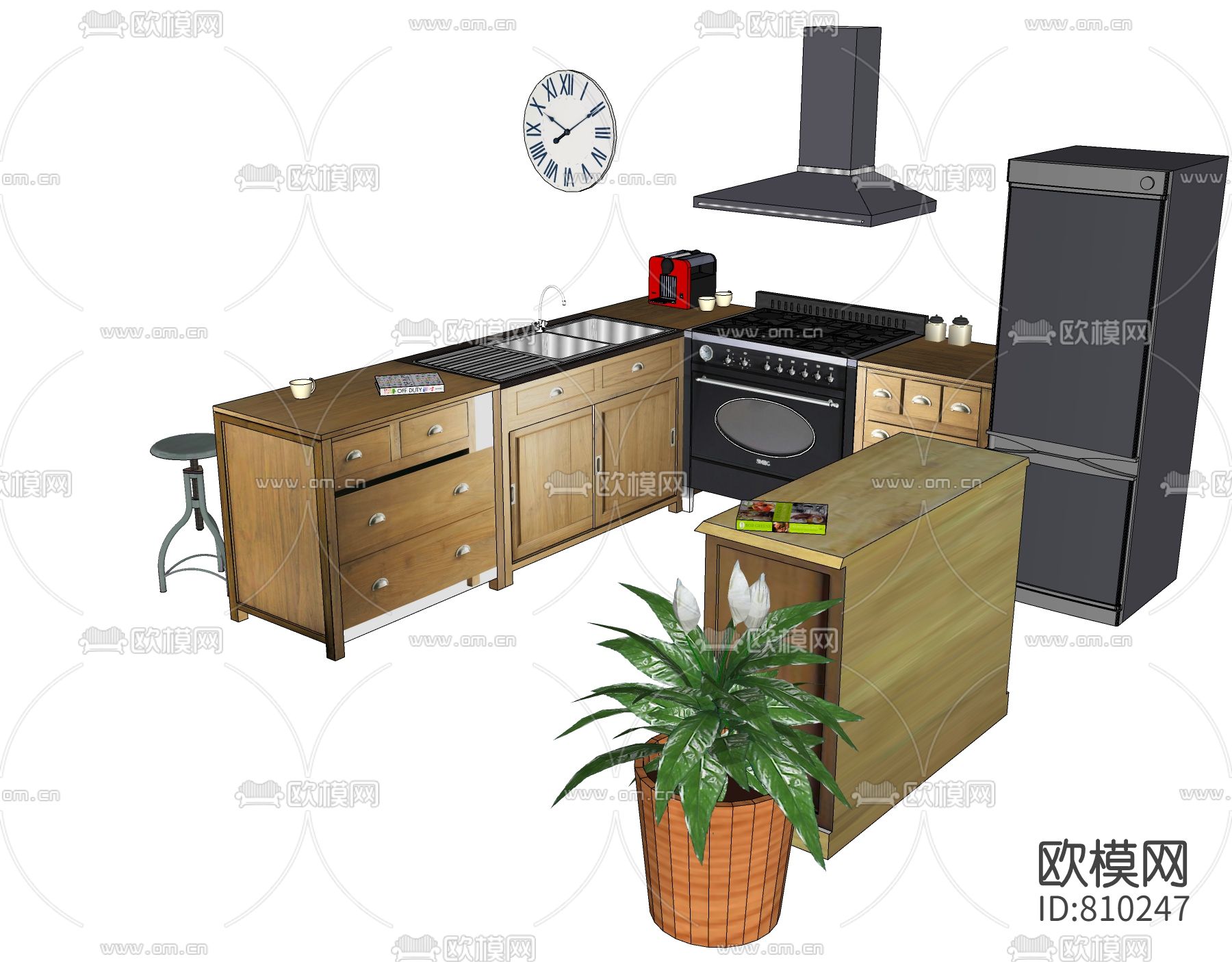 工业风橱柜免费su模型下载