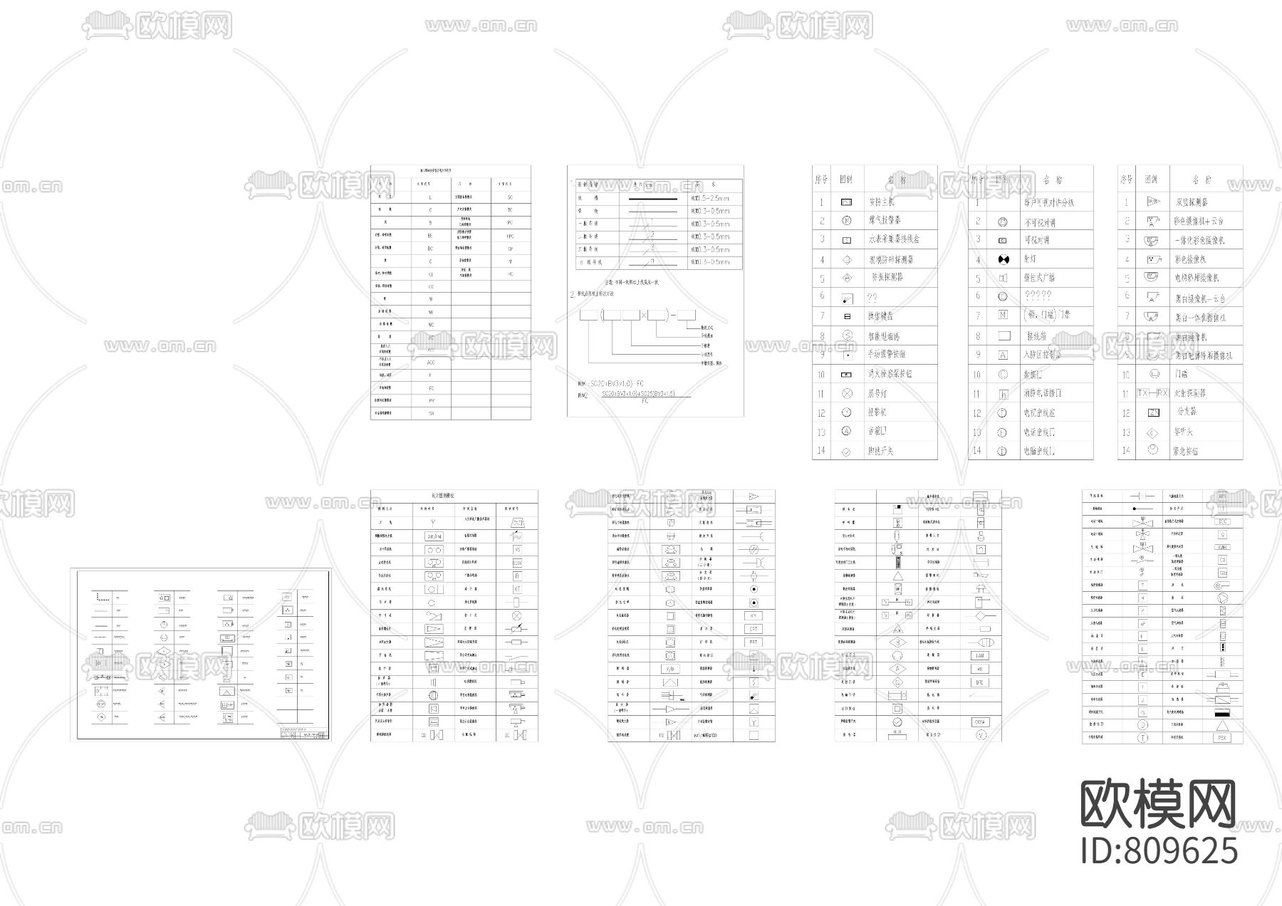 安防系统通用图形符号cad图库下载