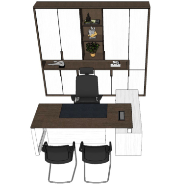  现代班台桌椅文件柜su模型 