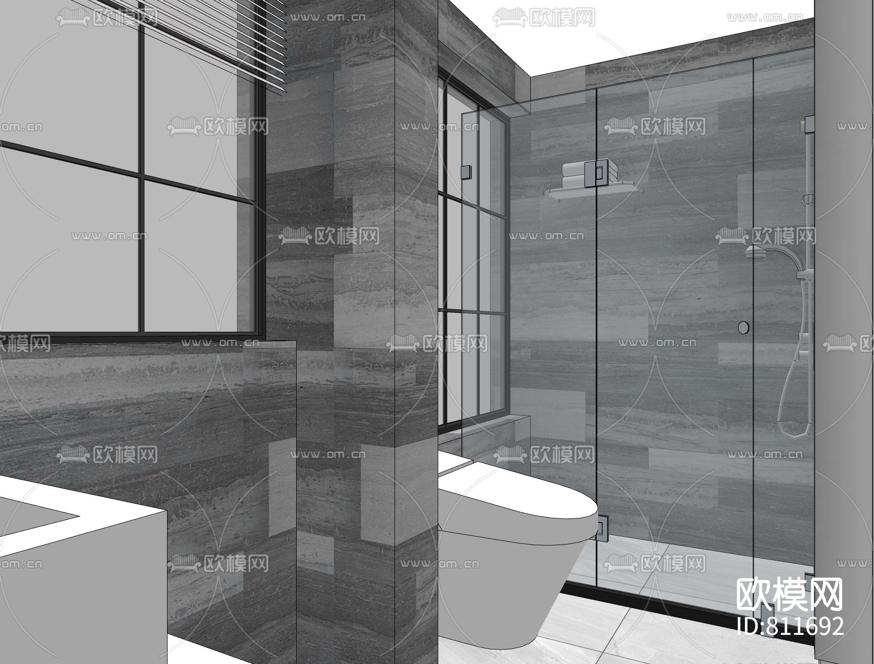 现代浴室卫生间免费su模型下载（渲染图2）