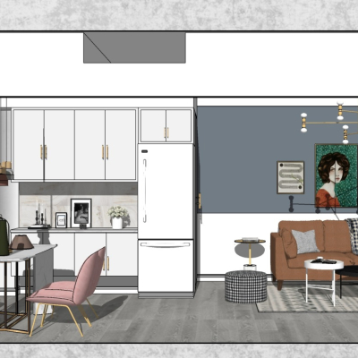 北欧客厅餐厅su模型