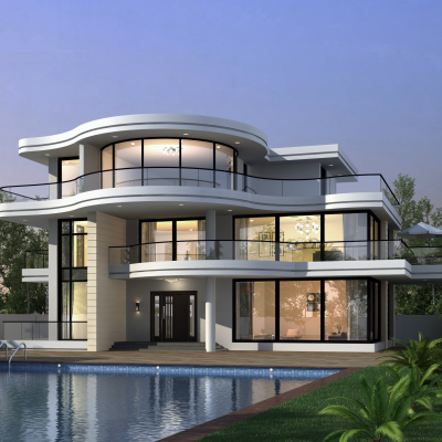 现代别墅外观夜景3d模型-免费3dmax模型库-欧模网