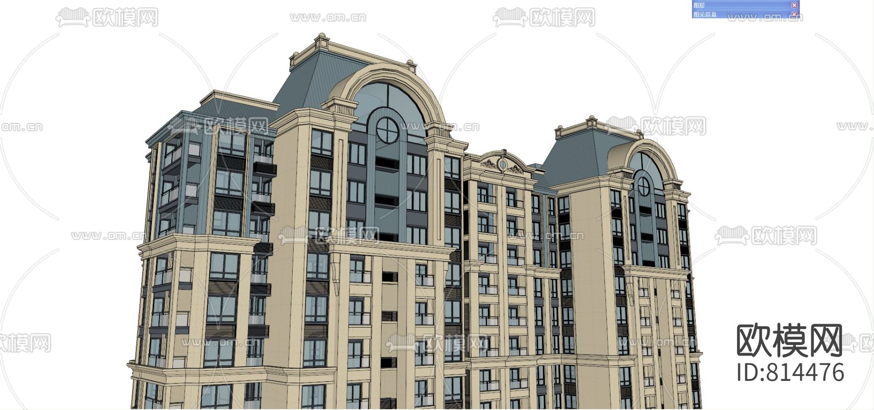 法式超高层公寓楼su模型下载（渲染图2）