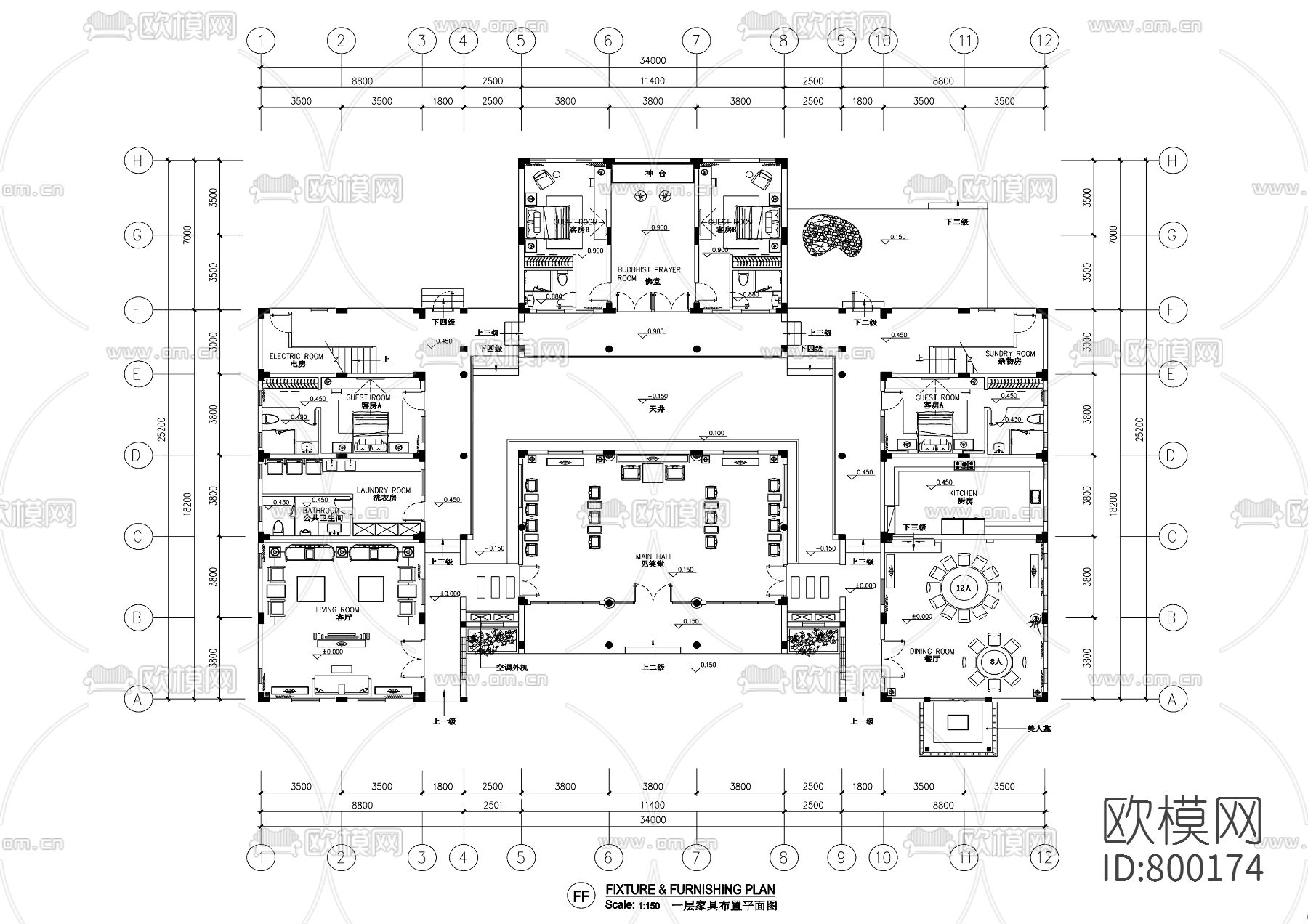 中式别墅CAD施工图-免费3dmax模型库-欧模网