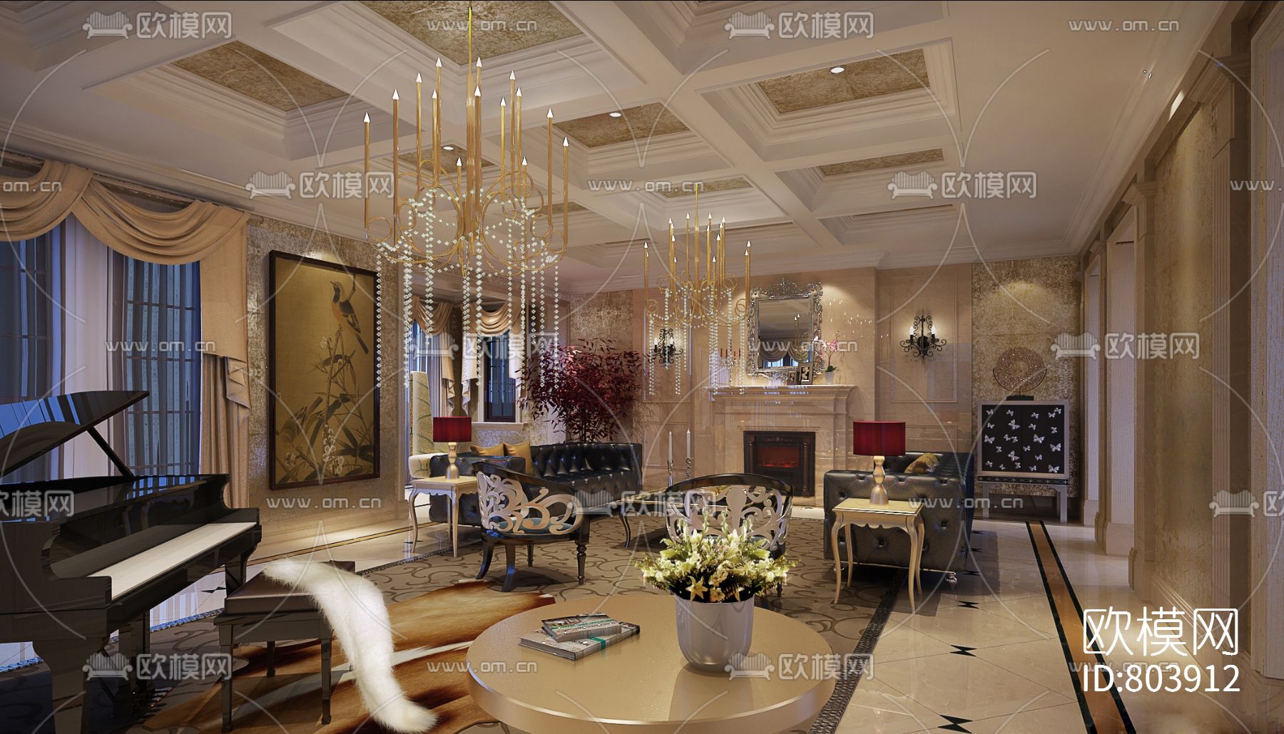 家居别墅CAD施工图附效果图下载（渲染图9）