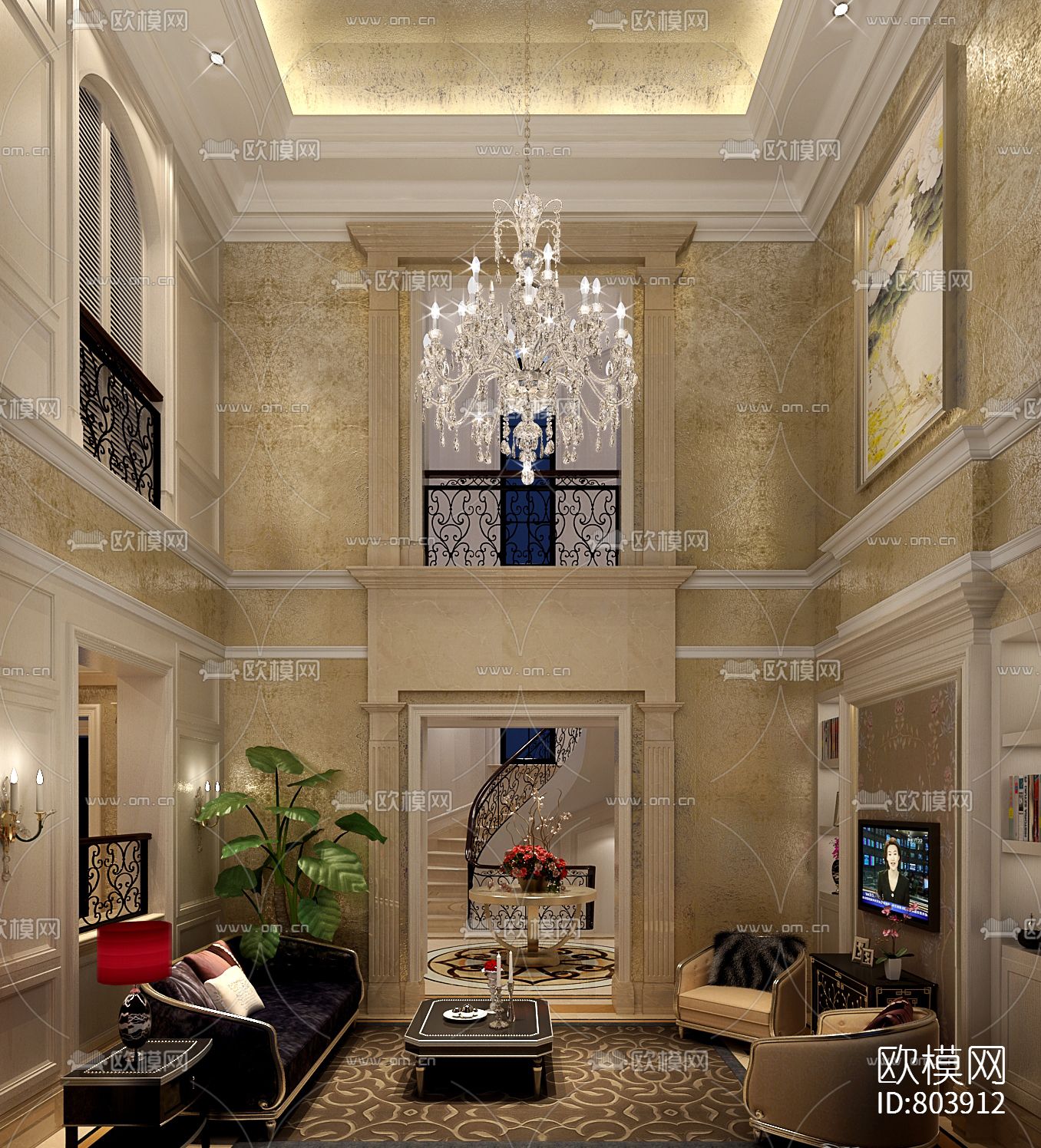 家居别墅CAD施工图附效果图下载（渲染图8）