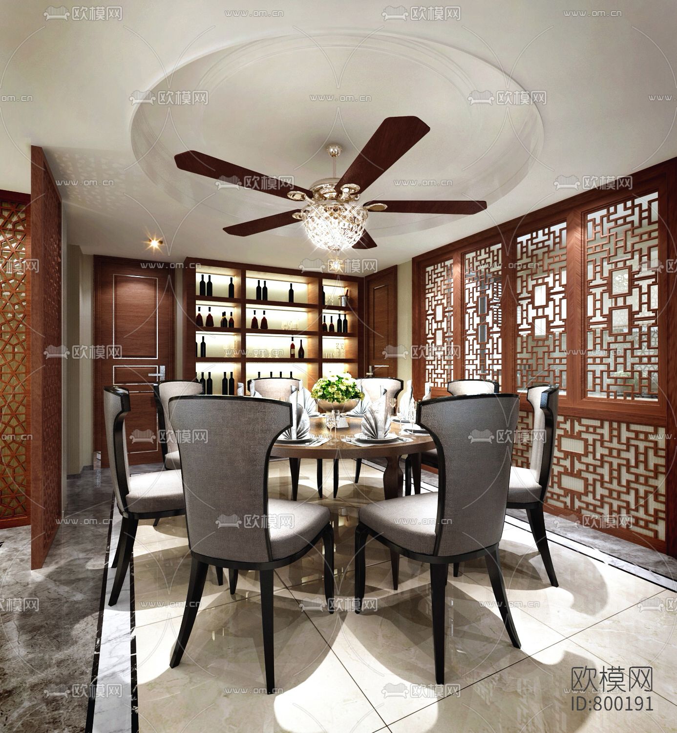 中式家居住宅CAD施工图下载（渲染图3）