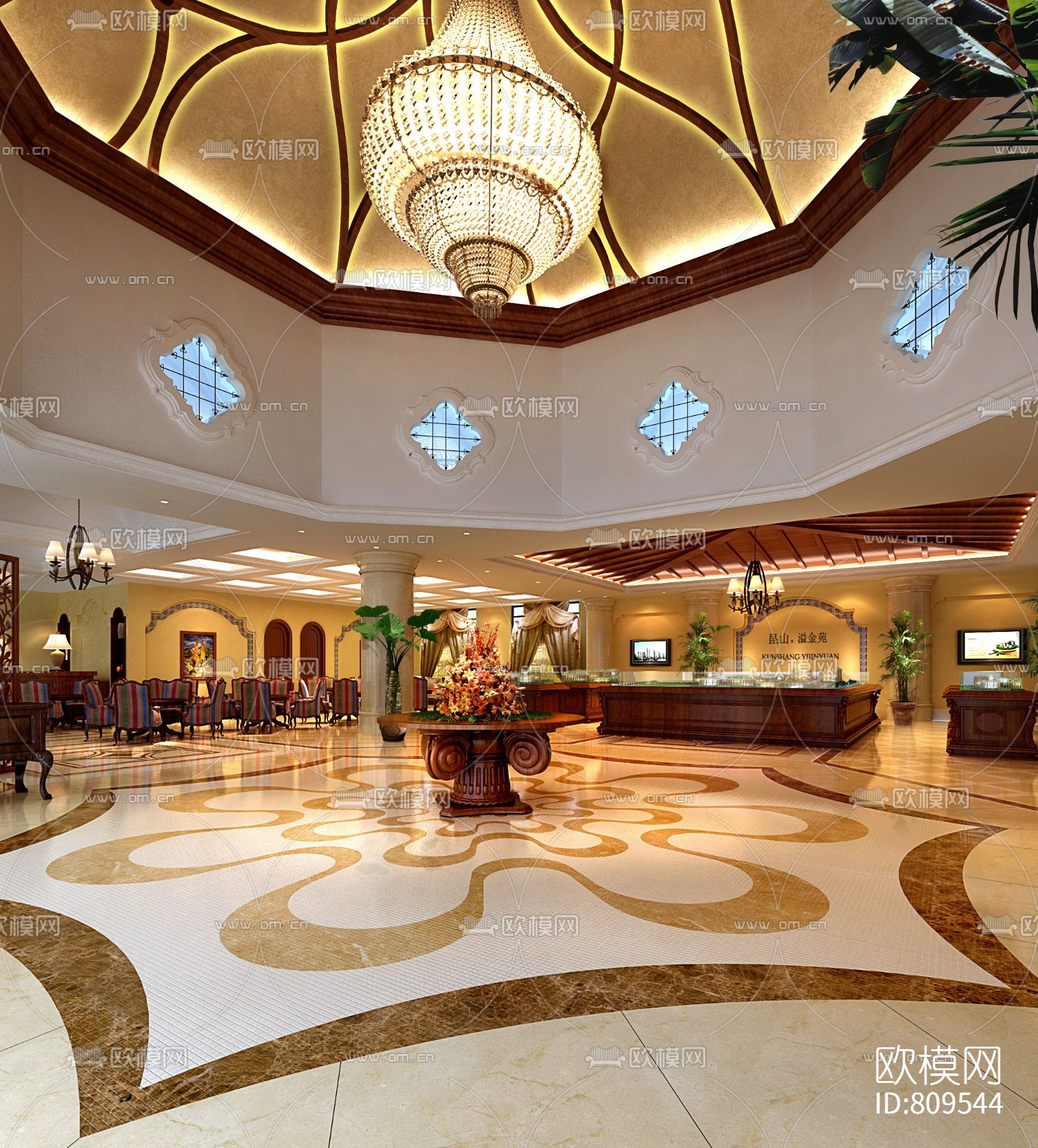 昆山阳澄溢金苑售楼处CAD施工图下载（渲染图9）