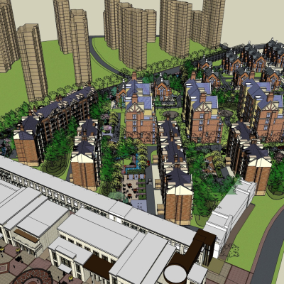  欧式小区规划su模型 