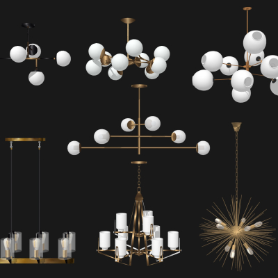 现代轻奢多头吊灯su模型