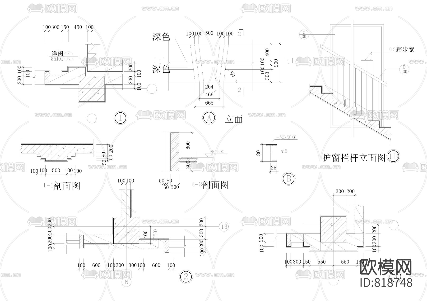 栏杆大样cad施工图下载（渲染图4）