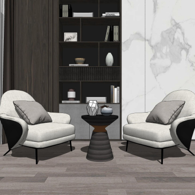  现代布艺休闲沙发su模型 