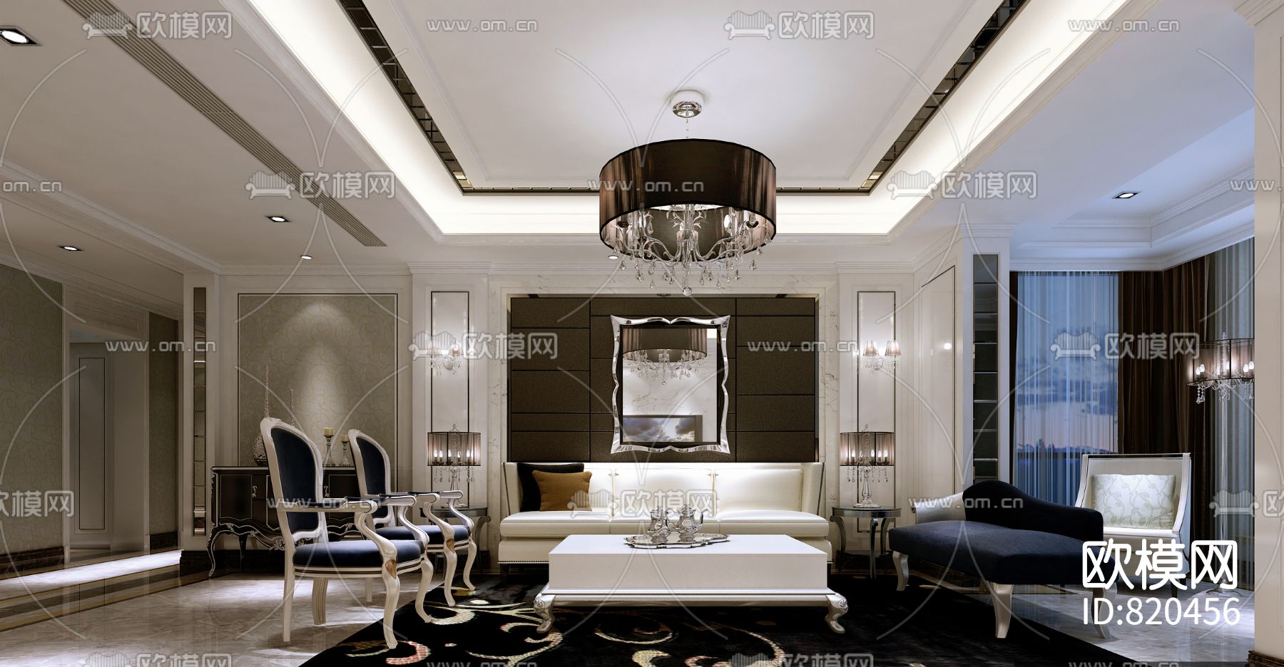 西安-风景御园样板房施工图下载（渲染图1）